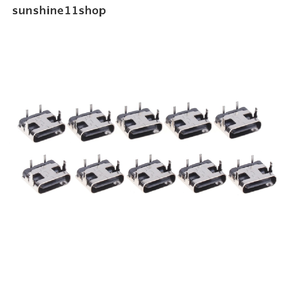 Sho 10Pcs Tipe-C 2Pin Horizontal90° Papan Colokan Quick Charging Type-C Female USB Female Plug-in Connector N