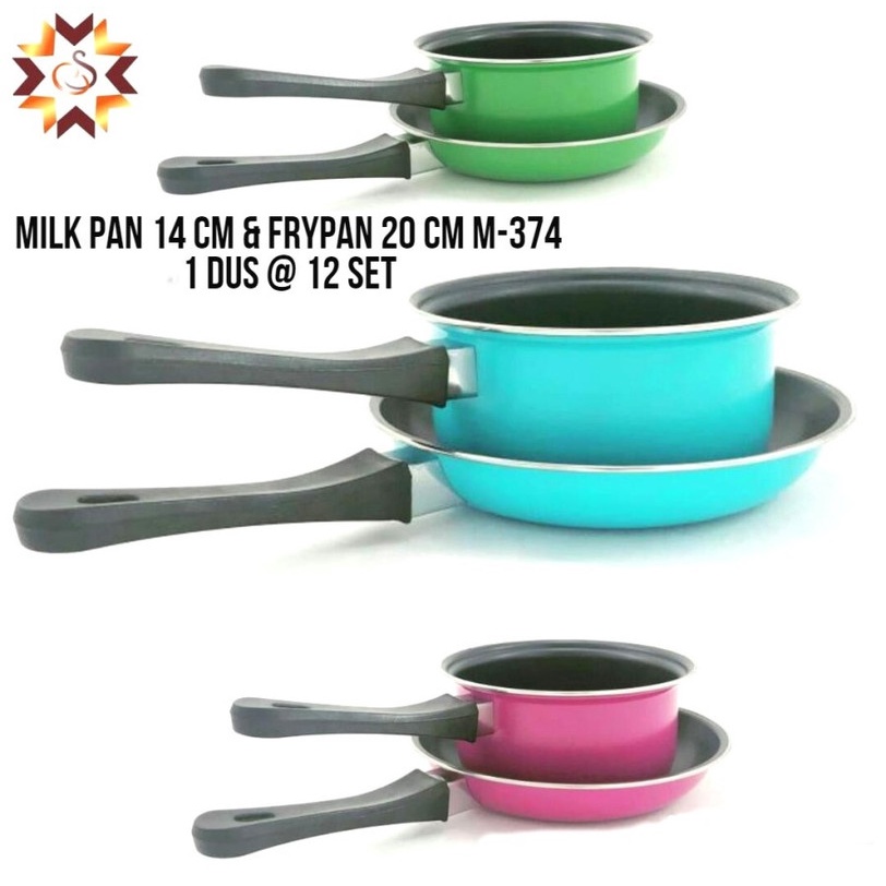 Set Milk Pan 14cm  &amp; Fry Pan 20cm Pastella M-374  Teflon Panci Susu &amp; wajan penggorengan