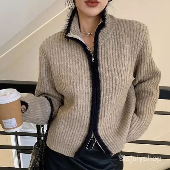 [✅BISA COD] #Sisjuly#  Jaket jumper rajutan rajutan longgar kardigan rajutan vintage khaki bentrokan