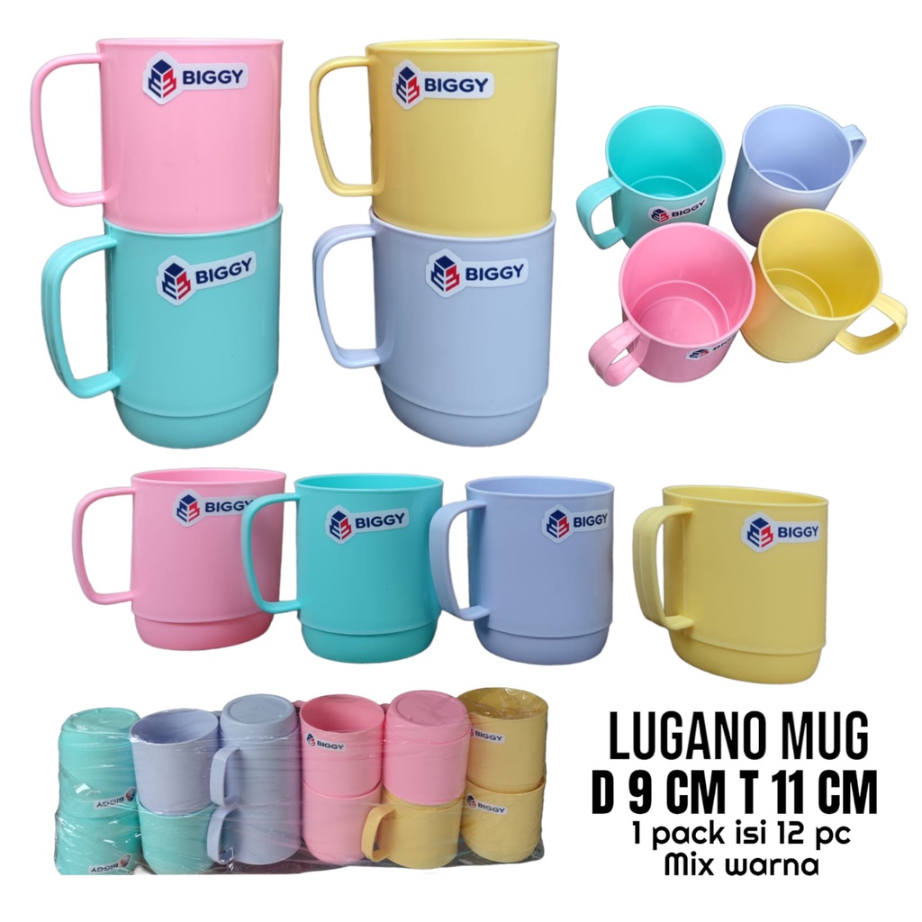 GELAS MUG LUGANO BIGGY HOME PLASTIK PASTEL SERIES BPA FREE TEBAL KUAT