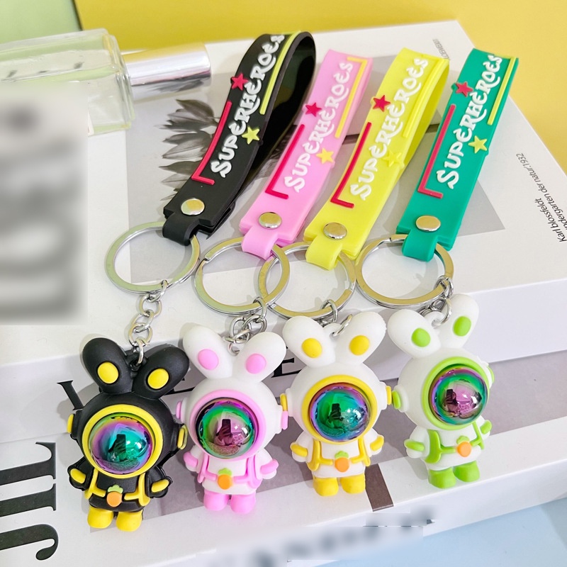 Kreatif Kelinci Bentuk Astronot DIY Mobil Ransel Kunci Gantungan Liontin Kartun Lucu Warna-Warni Spaceman Rabbit Keychain Premium Karet Lembut Indah Key Ring Pesta Masa Kini Keyring