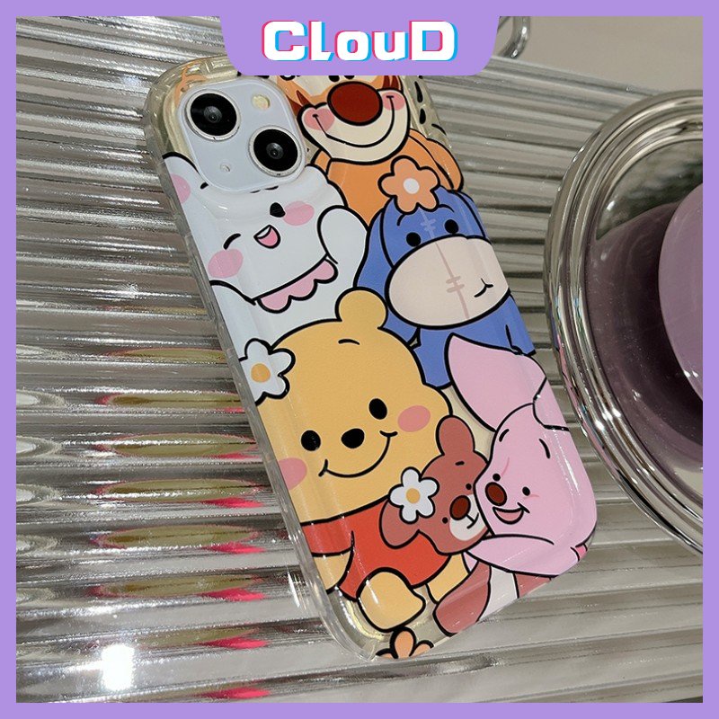 IPHONE Shockproof Airbag Kamera Pelindung Case Kompatibel Untuk Iphone7 6s 6 8 Plus XR 11 12 13 14 Pro Max X XS Max SE 2020 Kartun Lucu Winnie The Pooh Bear Lembut TPU Penutup Belakang