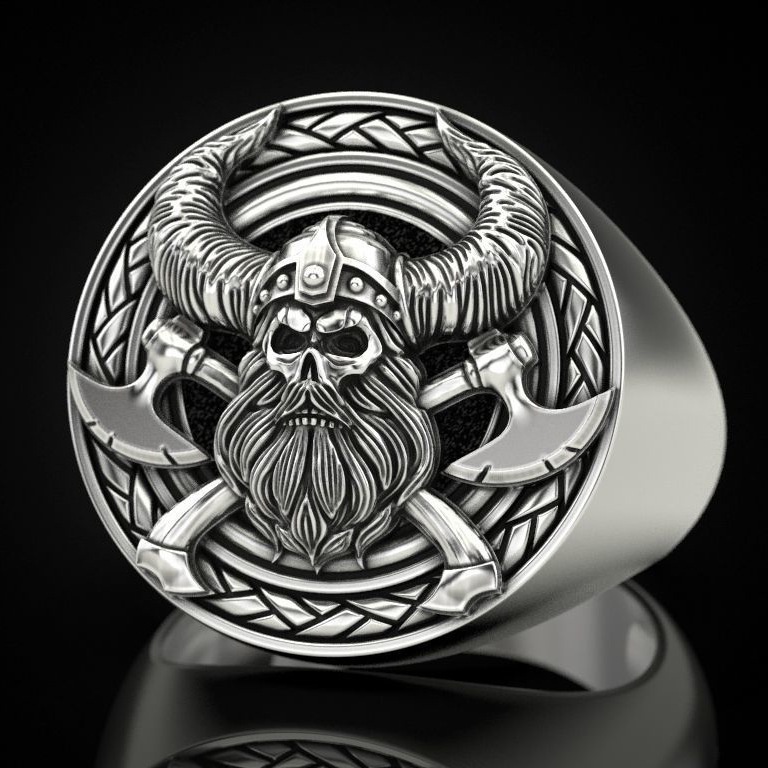 Goldkingdom Aksesoris Perhiasan Fashion Ready Stock Nordic Retro Mitologi Cincin Tengkorak Perak Domenic Male Ring