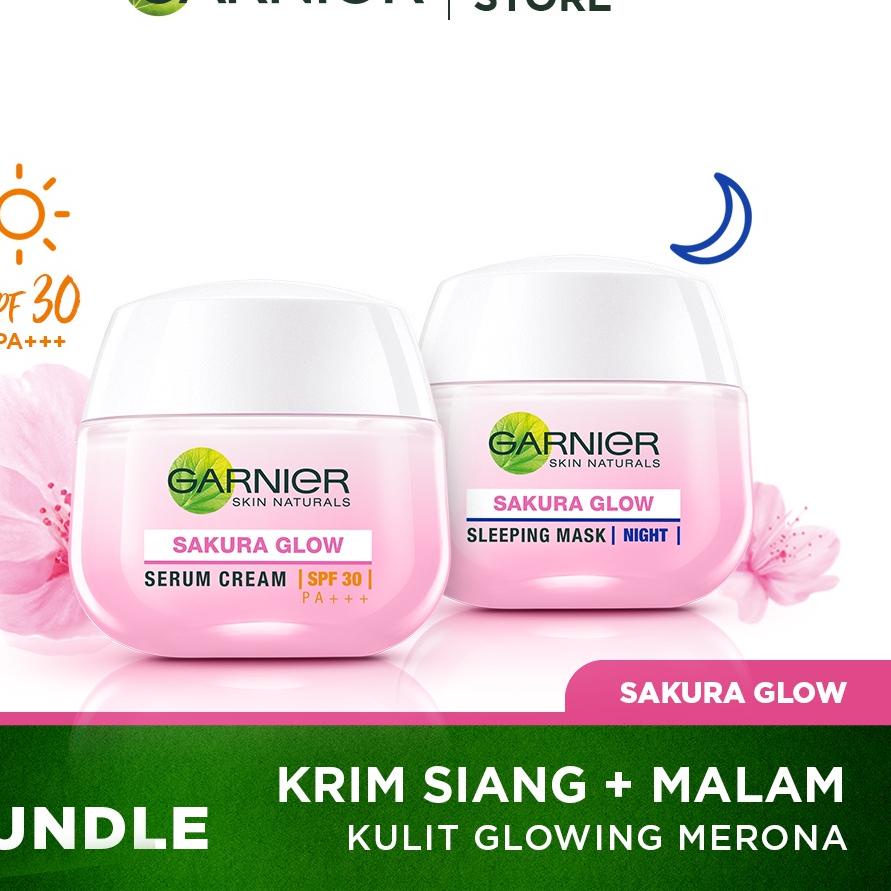 ATI167 Garnier Sakura Glow Kit Day &amp; Night Cream - Moisturizer Skincare Krim Siang Malam (Light complete) |||