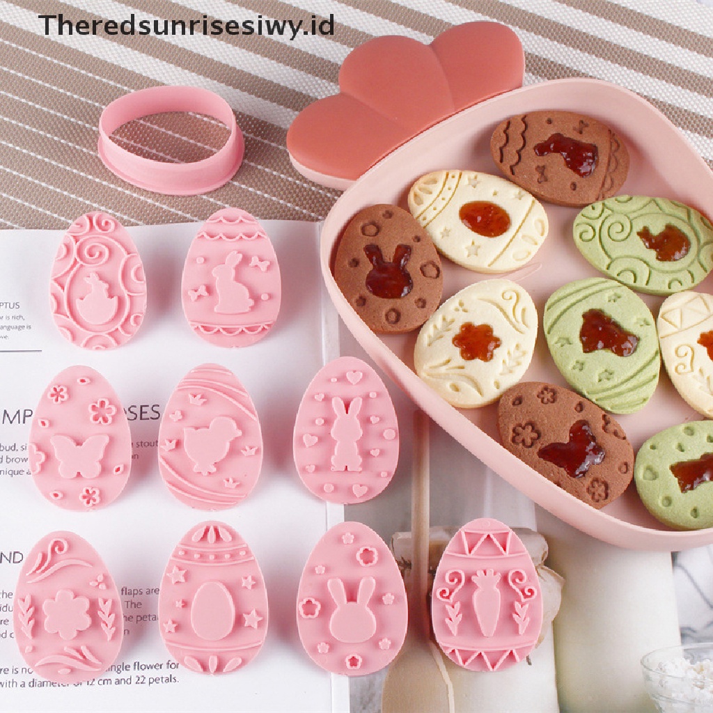 # Baju Lebaran # 9pcs Cetakan Biskuit Kelinci Paskah Plastik Bunny Egg Cookie Cutter Stamp Embosser Pesta Paskah Fondant Kue Baking Dekorasi Tools~