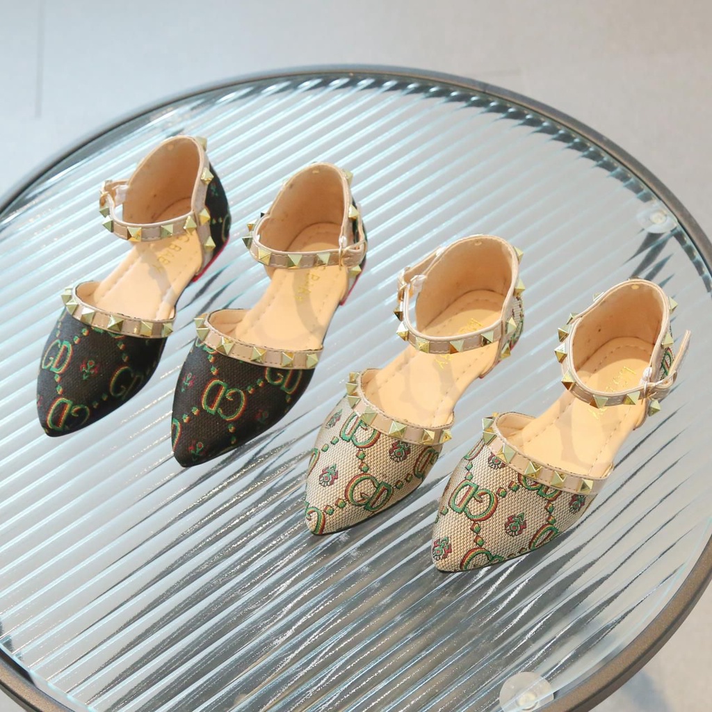 (LOLI-JKT) V61 SEPATU ANAK CEWEK MEWAH RIVET HEELS BUCKLE SIZE 26-36