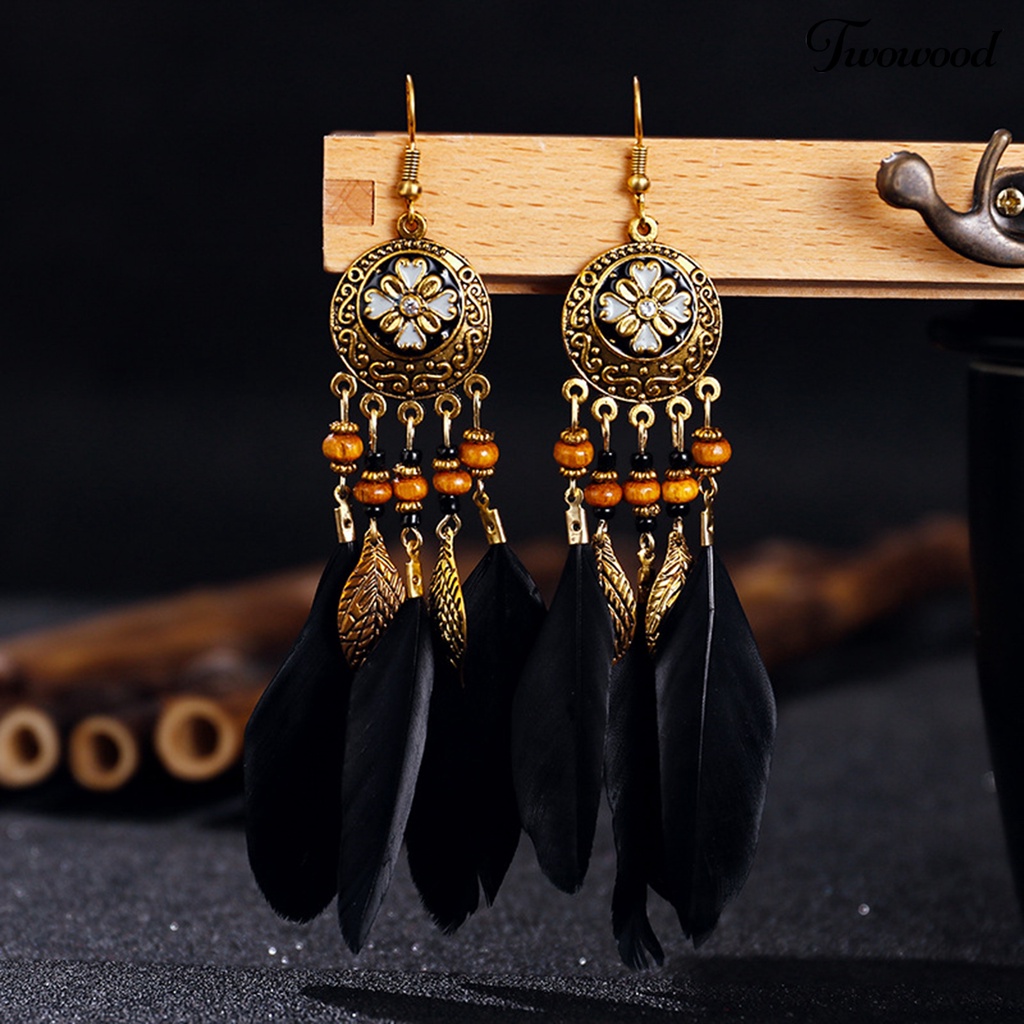 Twowood 2Pcs Menjuntai Anting Bulat Desain Unik Trendi Eye-catching Halus Hadiah Hari Valentine Logam Panjang Bulu Lady Earrings Aksesoris Pesta