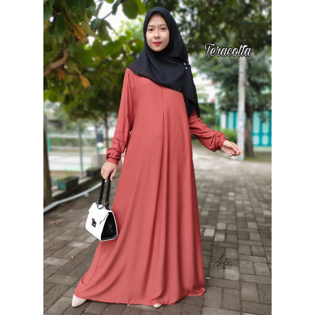 Dress lebaran simple Gamis Rayon Twill Size M L XL XXXL