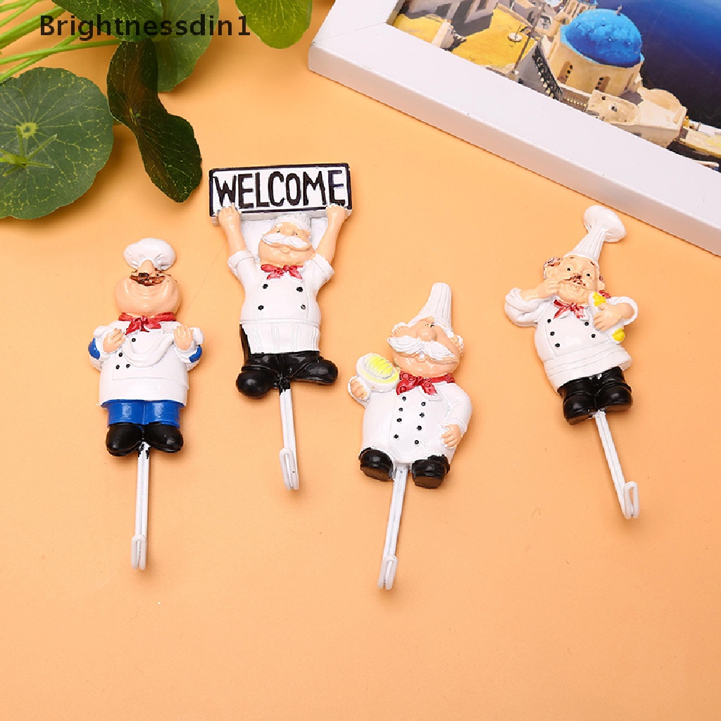 [Brightnessdin1] Kreatif Chef Kartun Rak Penyimpanan Kait Dinding Gantungan Kait Dapur Untuk Peralatan Butik