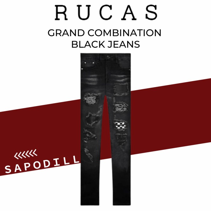 Celana rucas grand combination black jeans hitam pria wanita