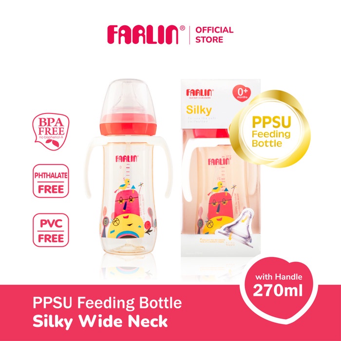 Farlin Silky PPSU Little Artist Feeding Bottle with Handle - 270 ml - Merah