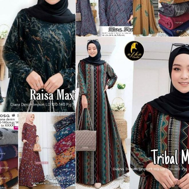 Discount | KI3 | Tarosa Maxy Gamis Wanita Muslimah Calvin Jeans Denim Diana Jumbo Tebal Adem Nyaman 