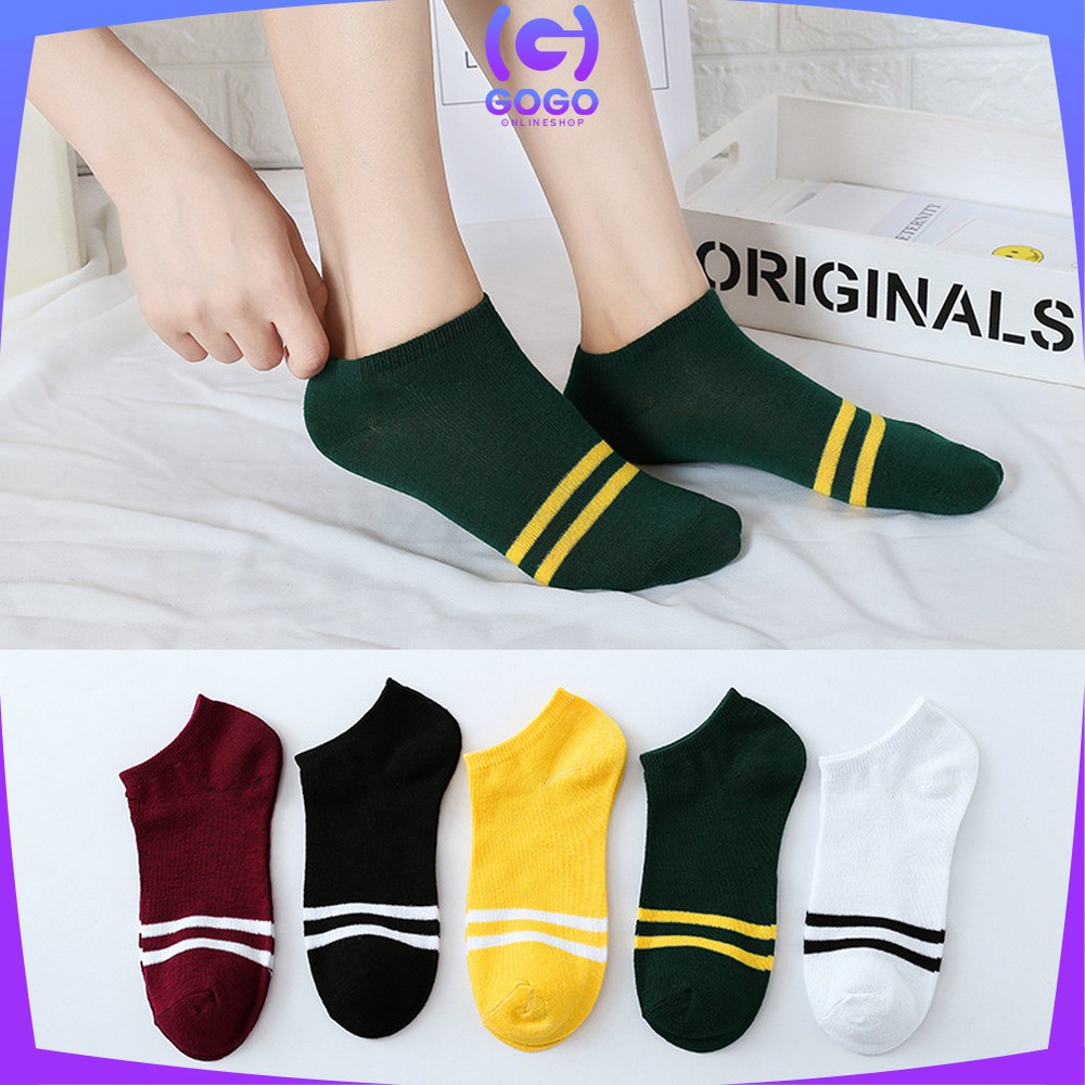 GOGO-P53 Kaos Kaki Pendek Dewasa Motif Garis Ankle Sock / Kaus Kaki Semata Kaki Short Socks Import