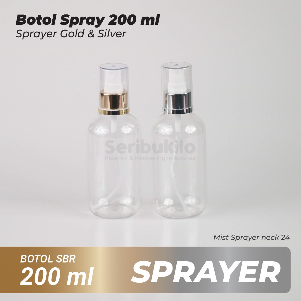 Botol Spray 200 ml /Botol PET Spray 200 ml SBR/Botol 200 ml Spray Gold/Silver Full Cover