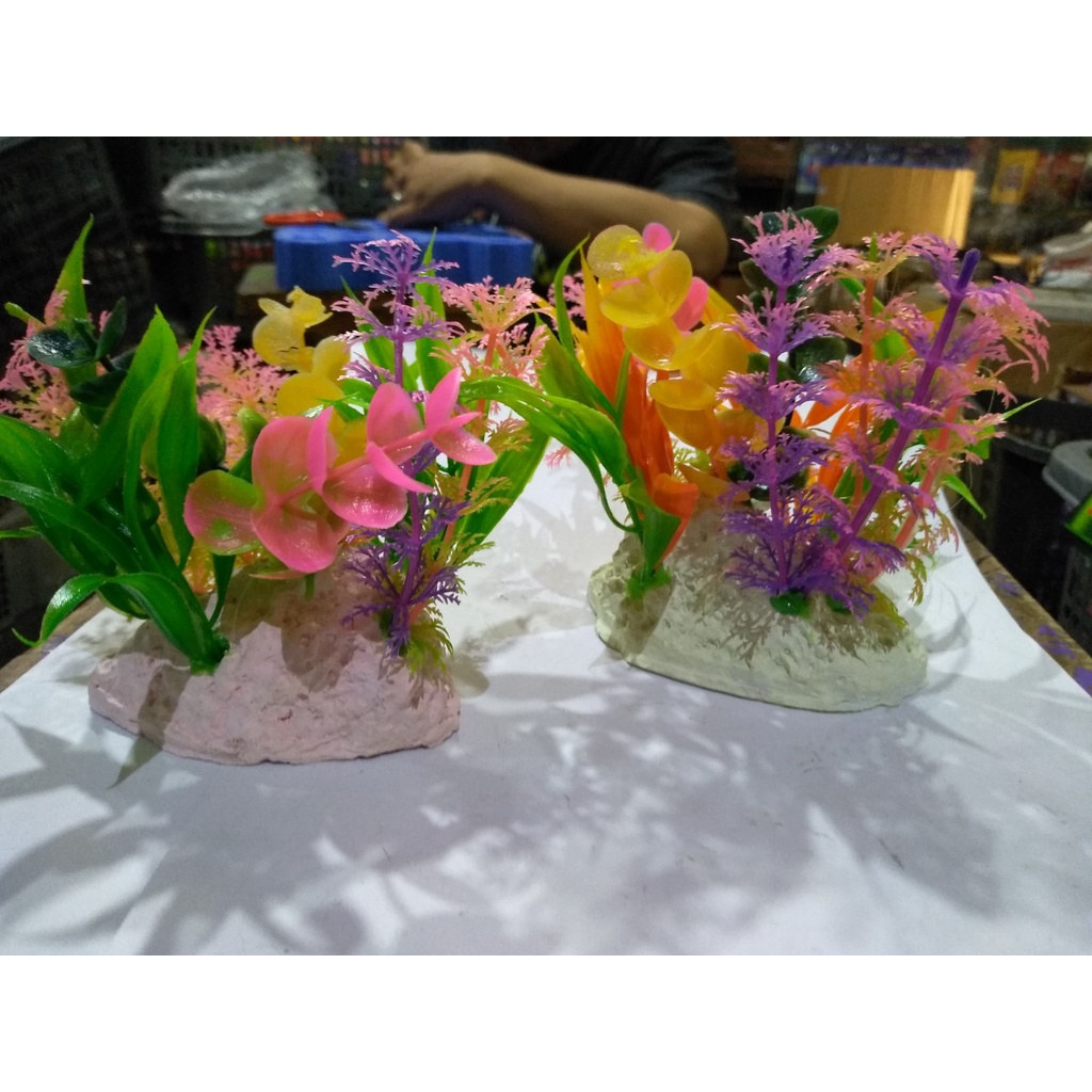 hiasan ikan hias aquarium kembang plastik obral murah