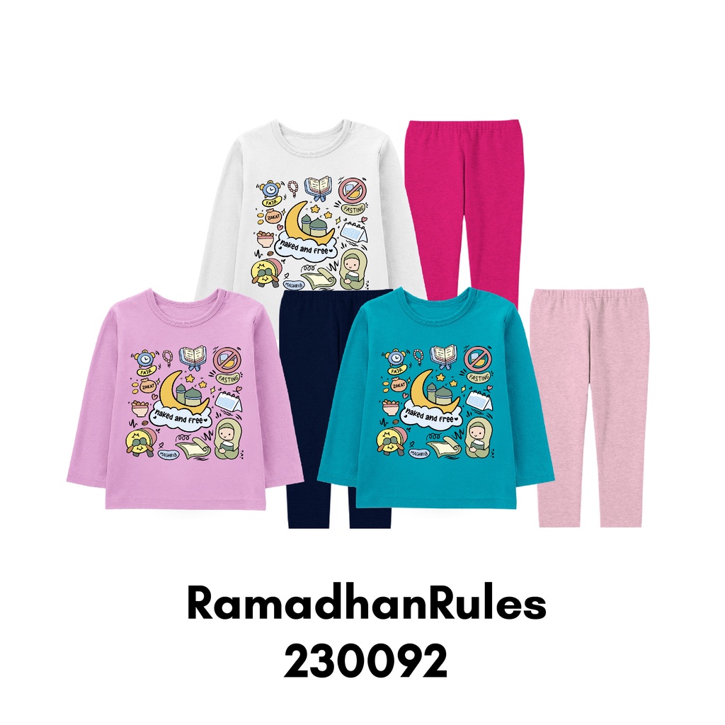 Piyama Panjang Anak Muslim Edisi Ramadhan Rules Series Usia 2 Sampai 8 Tahun Bahan Katun Combed 30s