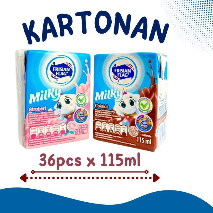 

❋ Frisian Flag Milky UHT Zuzhu Strawberry Dan Cokelat 115ml×36Pcs Kartonan ➸