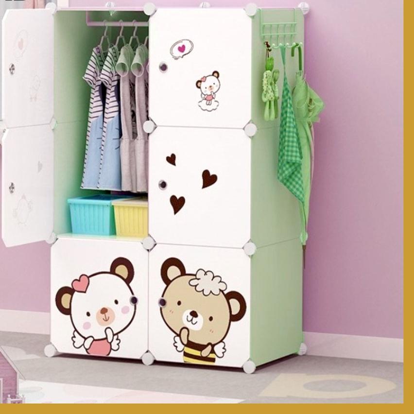 ✧ Lemari Plastik Portable 6 Pintu Lemari Karakter Lemari Pakaian Multifungsi  ➮