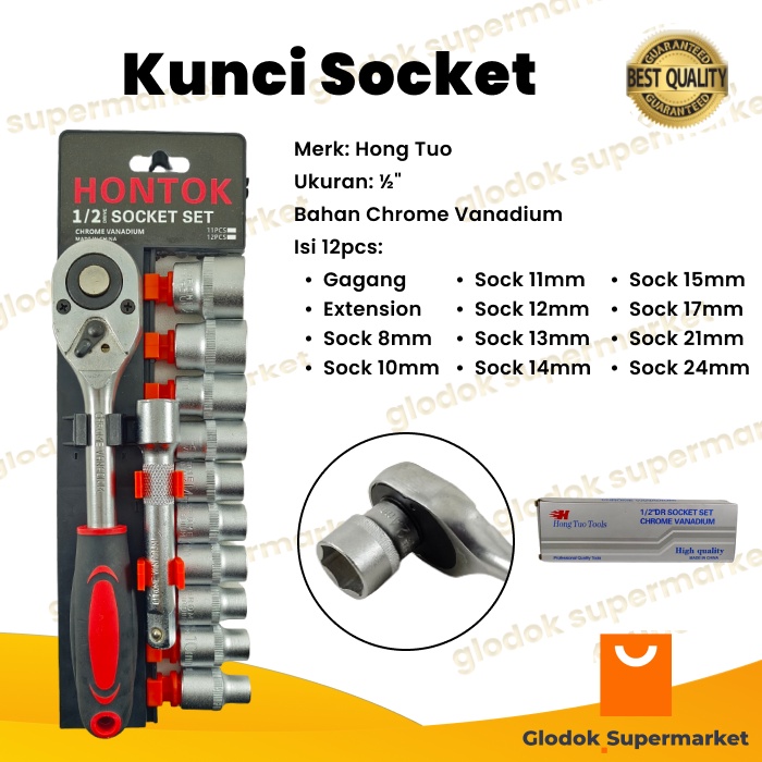 Kunci Socket Set 12pcs Kunci Sok ½