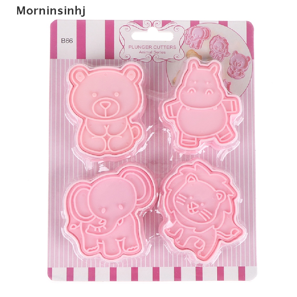 Mornin 4Pcs/set Kartun Gajah Singa Hippo Bear Hewan Cookie Cutter Biskuit Baking Buah Dapur Kue Cetakan Alat Embos Pring Fondant Kue Pastry Mold id