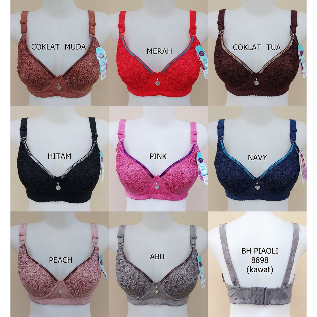 BRA PIAOLI 8898 uk 36 - 46 / Push Up Bra / BH Busa / BH Kawat kancing 3 Cup B TOKO KEANULOVA