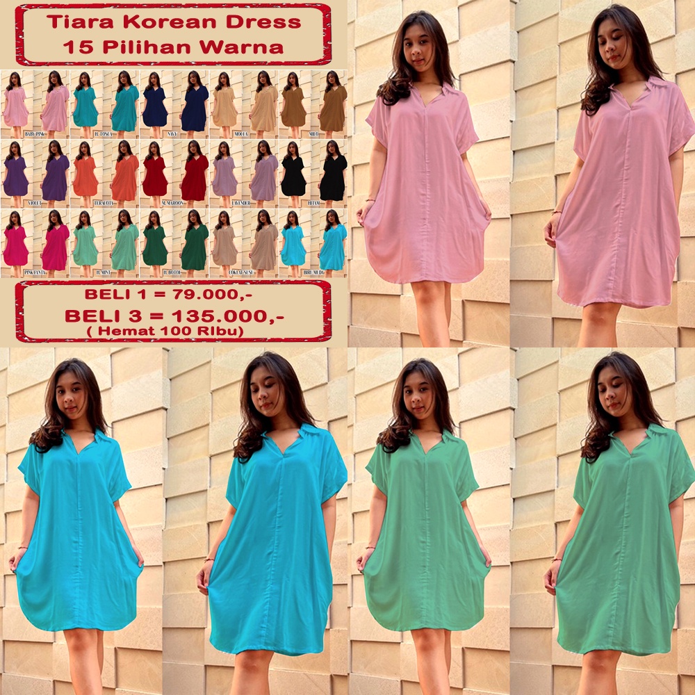 Dress Wanita Tiara Korean Dress ZD19 Cewek Fashionable Bahan Rayon Premium Jahitan super Rapih 15 Varian Warna - by cs1