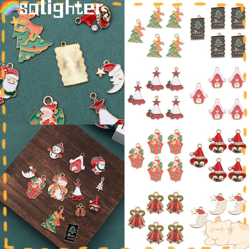 Solighter 10 Pcs Enamel Charms DIY Handmade Kalung Gelang Santa Claus Liontin