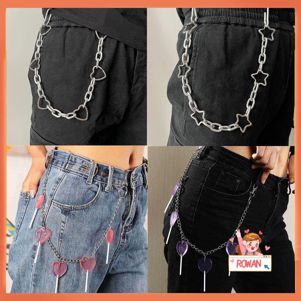 R-flower Waist Chain Vintage Jeans Jewerly Rock Gantungan Kunci Hip Hop Rantai Keychain