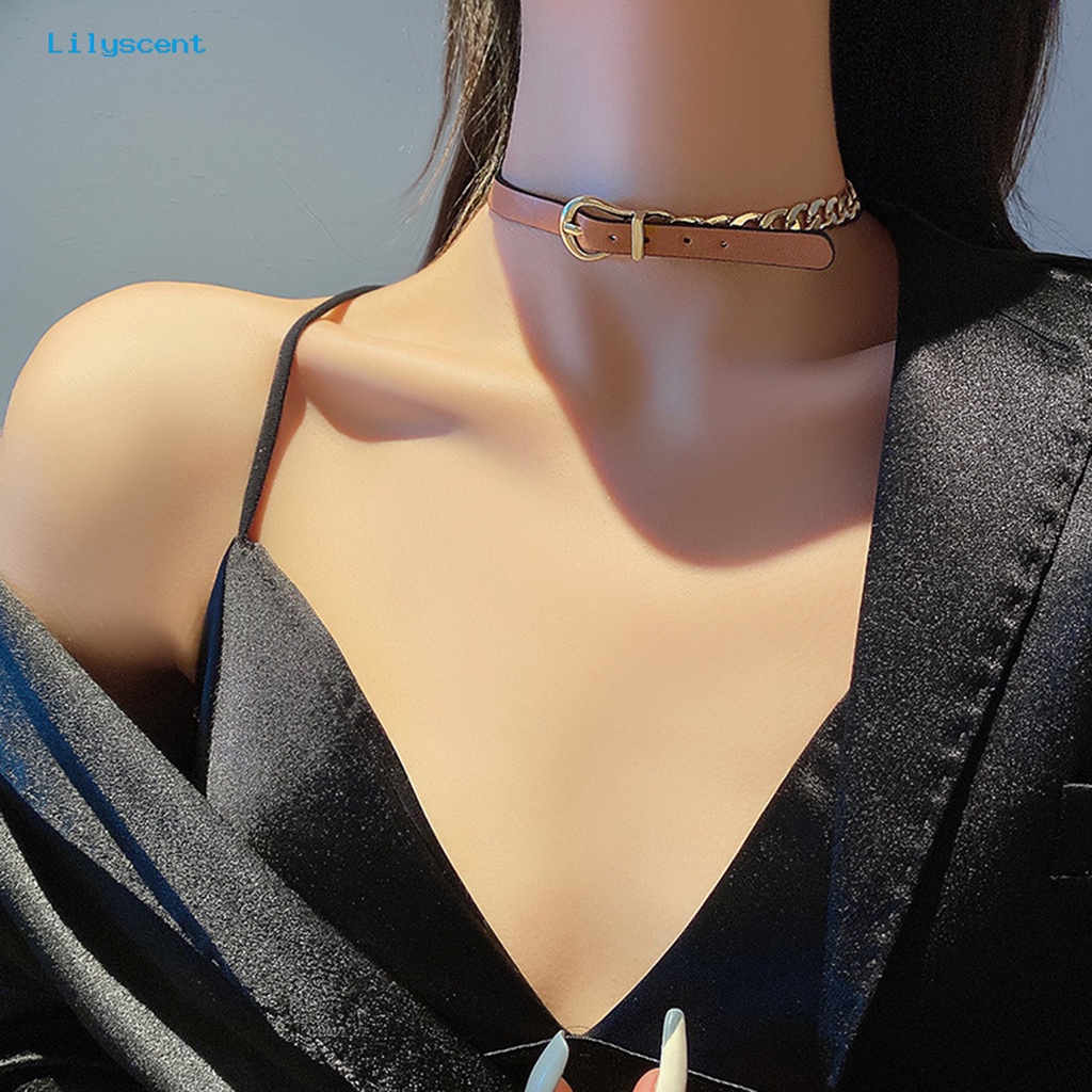 [LS] Wanita Choker Kulit Imitasi Adjustable Gesper Link Rantai Punk Kepribadian Hadiah Hip Hop Gadis Kerah Kalung Fashion Perhiasan