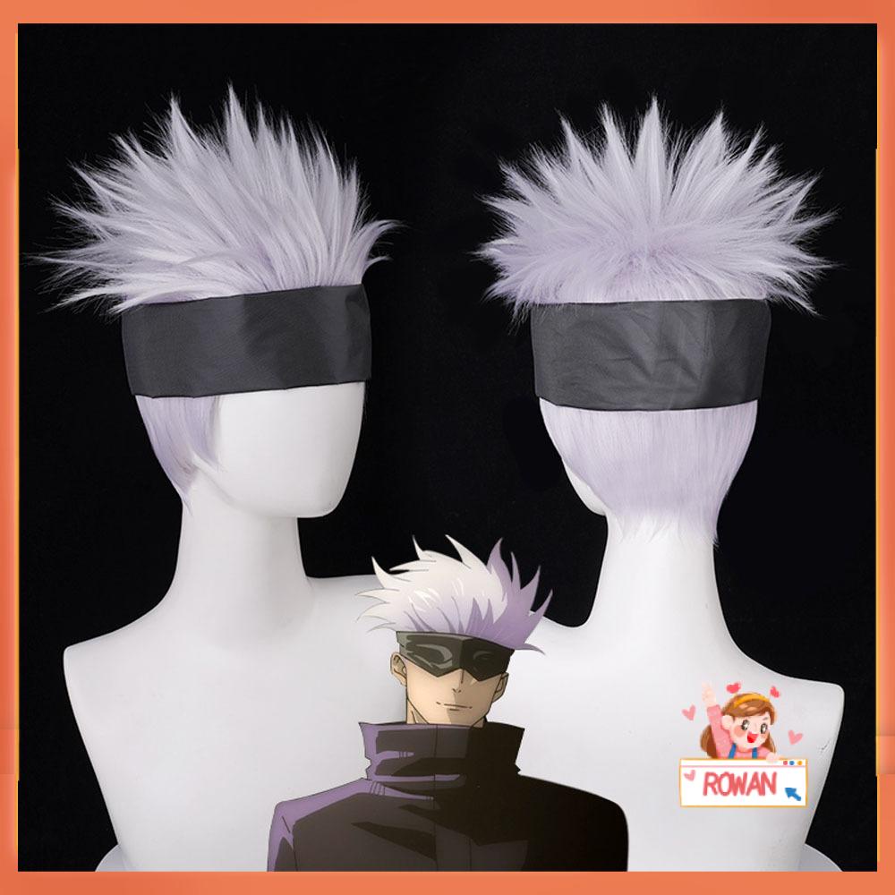 R-flower Cosplay Wig Satoru Gojo Lapis Jujutsu Tahan Panas Rambut Sintetis Abu-Abu