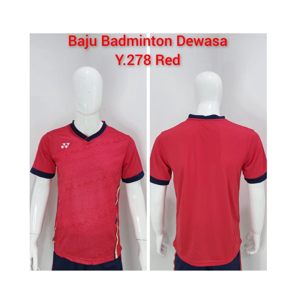 Kaos bulutangkis pria Y278 baju badminton atasan olahraga jersy wanita dewasa t-shirt outfit seragam kostum jersey casual suit pakaian jarsey oblong apparel sport jersi sudirman thomas uber cup bulu tangkis merah polos