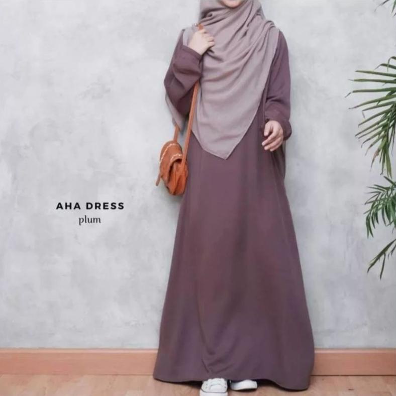 [V1496I] Aha dress abaya polos terbaru