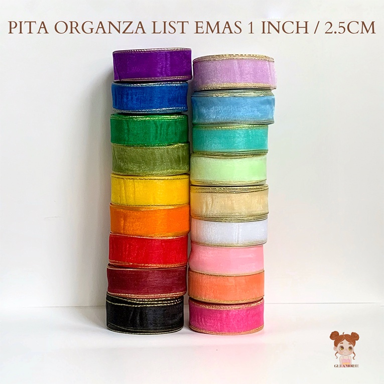 

pita organdi list emas 1 inch / 2.5cm per roll 20 yard/18,5m organza kaca