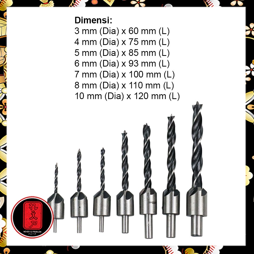 Mata Bor Drill Bit Countersink HSS 3-10mm 7 PCS - QST-K13