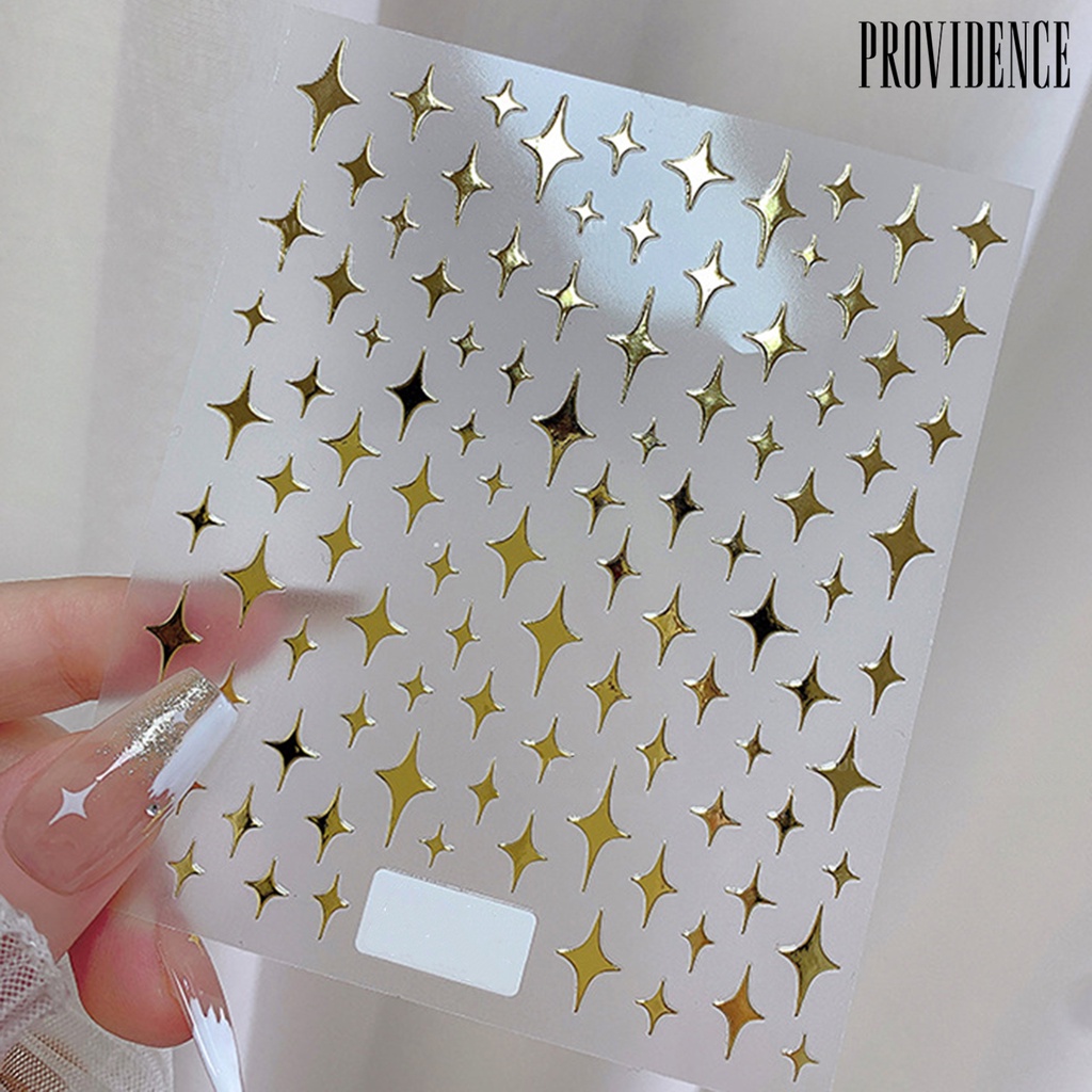 Providence Manicure Decal Tidak Luntur Gloss Mudah Tempel Self Adhesive DIY Ultra Tipis Putih Emas Hitam Perak Kuku Bersinar Bintang Decal Perlengkapan Kuku