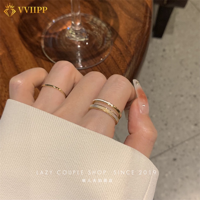 2pcs/set Cincin Polos Ganda Simple Fritillaria Gold Rings Untuk Aksesoris Perhiasan Wanita