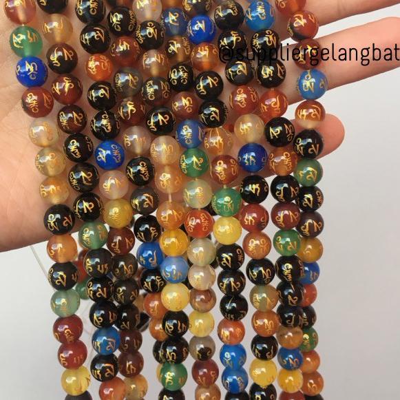 ➱ 8mm multicolour om mani padme hum tibet renceng batu alam onyx buddha bahan gelang kalung doa viha