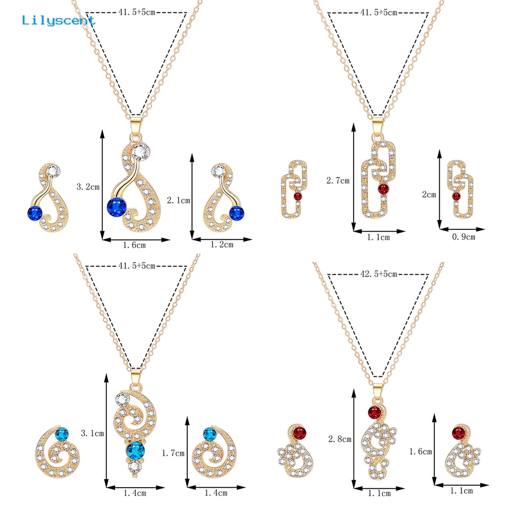 [LS] 1set Wanita Kalung Anting Geometris Elegan Hias Sparkling Adjustable Perhiasan Hadiah Faux Gem Lady Fashion Berlian Imitasi Mengkilap Liontin Kalung Anting Untuk Pesta