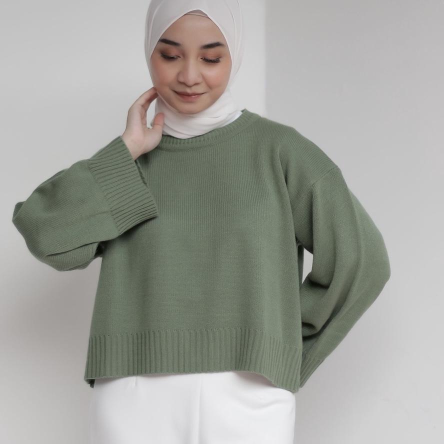 ✵ Ahlami- Noura Basic Crop Top Oversize Crop Top Rajut Sweatshirt Crop Oversize Panjang Lengan Sweat