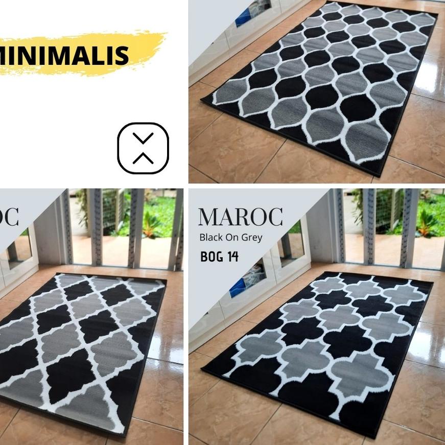 ✶ [Martha Karpet] MAROC Karpet Lantai  Black on Grey Karpet Permadani Bulu Tebal ♚