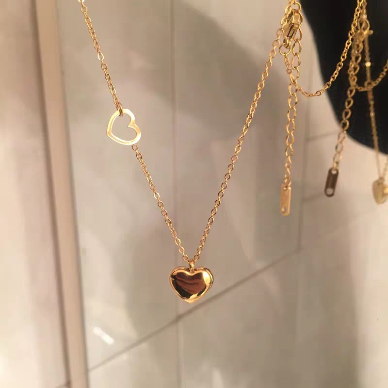 Kalung Rantai Klavikula 18K Titanium Steel Plated Rose Gold Bentuk Hati Gaya Jepang Korea Untuk Wanita