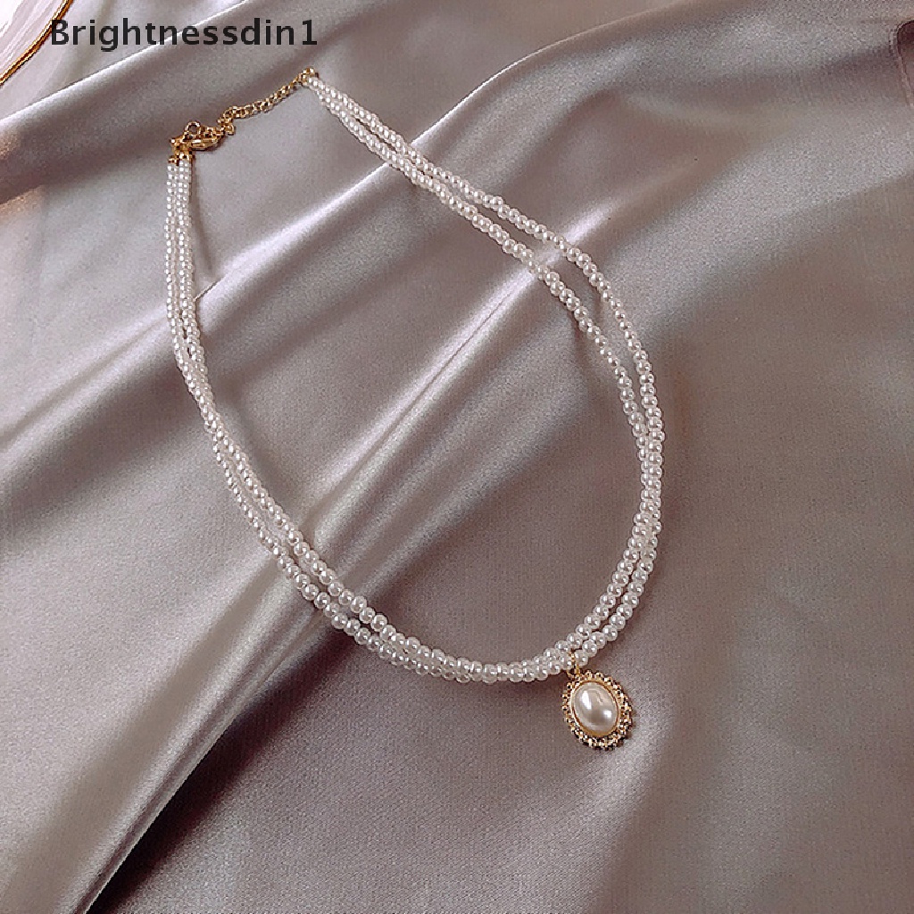 [Brightnessdin1] Elegan Double Layer Mutiara Kerah Liontin Kalung Perhiasan Wanita Choker Butik