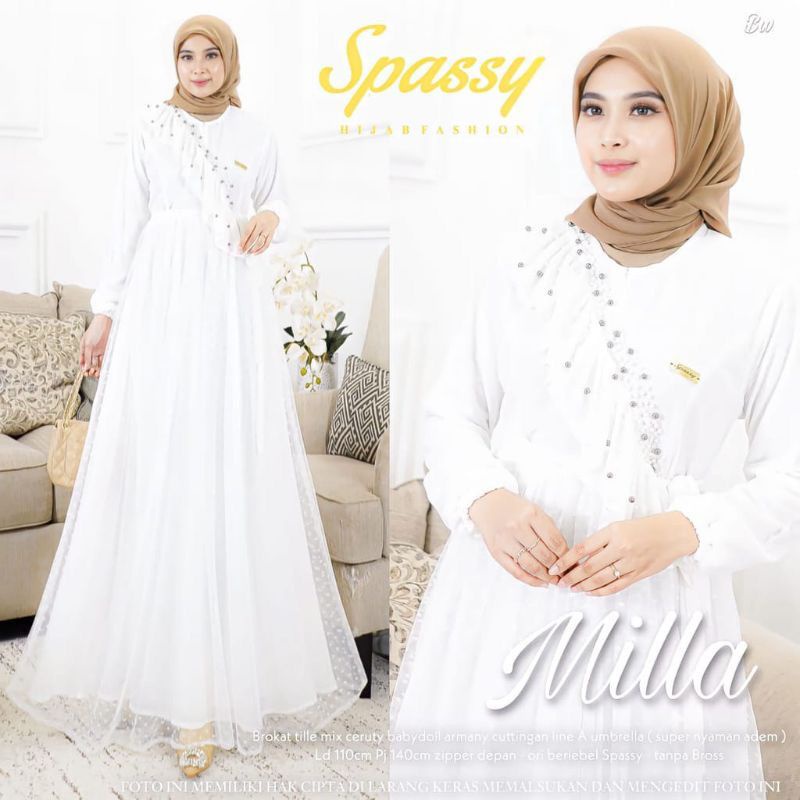 Baju Gamis Lebaran Baju Kondangan Wanita Kekinian Milla Dress Ceruty Babydoll Mix Tille Dot Gamis Dewasa Gaun Pesta Muslimah