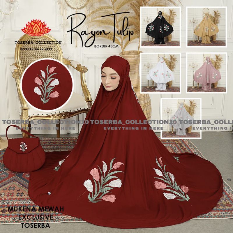 MUKENA RAYON PREMIUM BORDIRAN MOTIF TULIP DAN QUEEN JUMBO