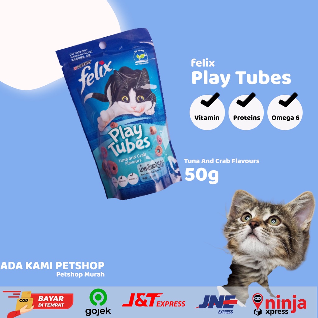 Makanan kucing  Felix Play Tubes kemasan 50g | Cemilan Kering Biskut Kucing Snack | by ADA KAMI PETS