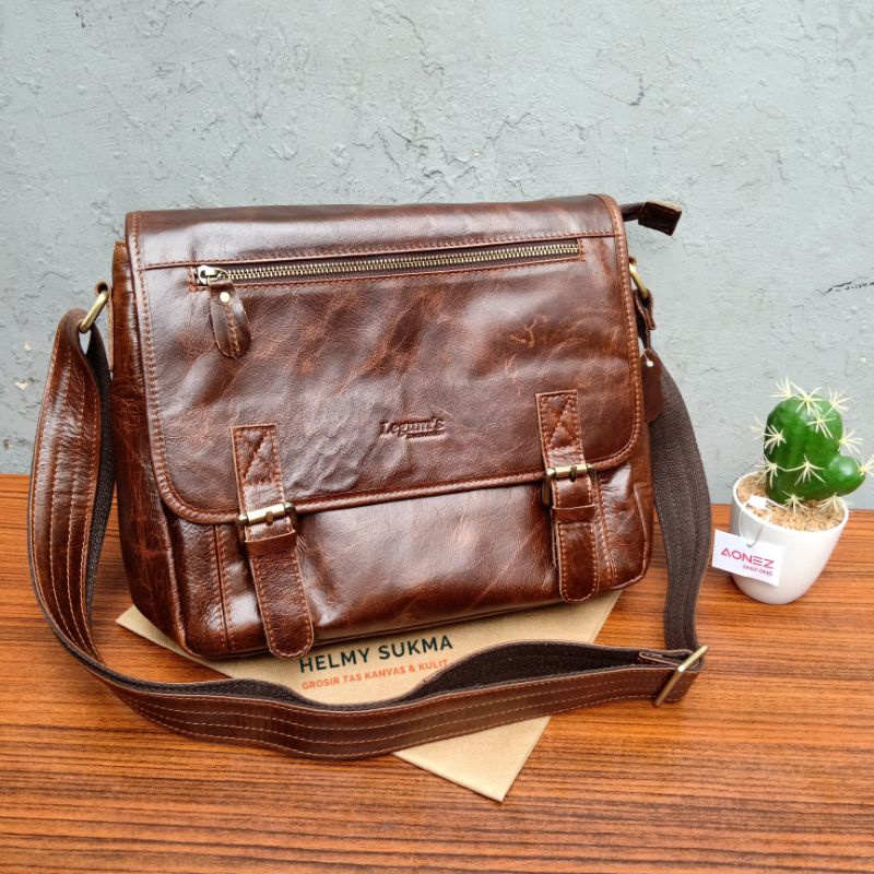 Tas Kerja Pria Selempang Bahu 100% Kulit Asli Import Legum's