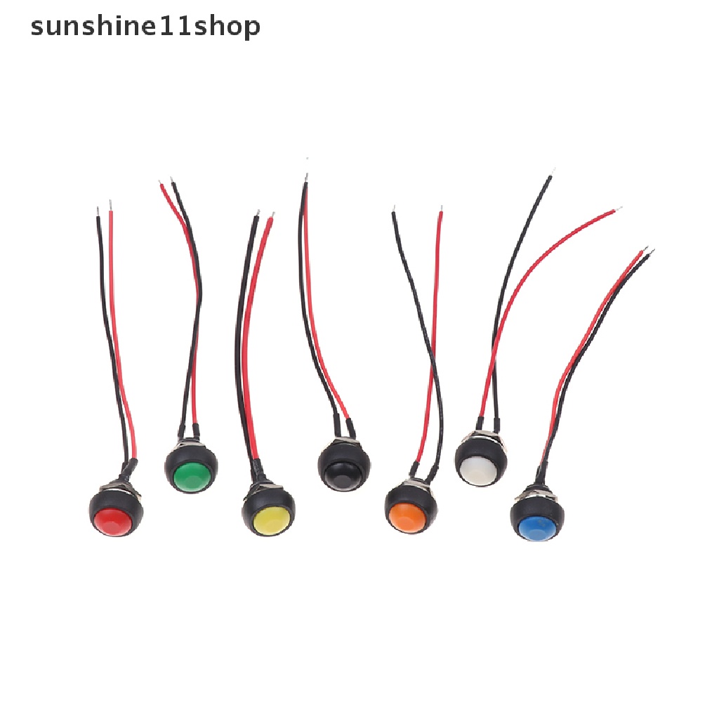 Sho 12mm Momentary Push Button Switch Saklar Bulat Mini Tahan Air 1A DC12V SPST NO 2Pin Dengan Kabel Pra-Solder N