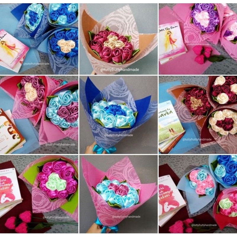 Buket bunga mawar satin roses M