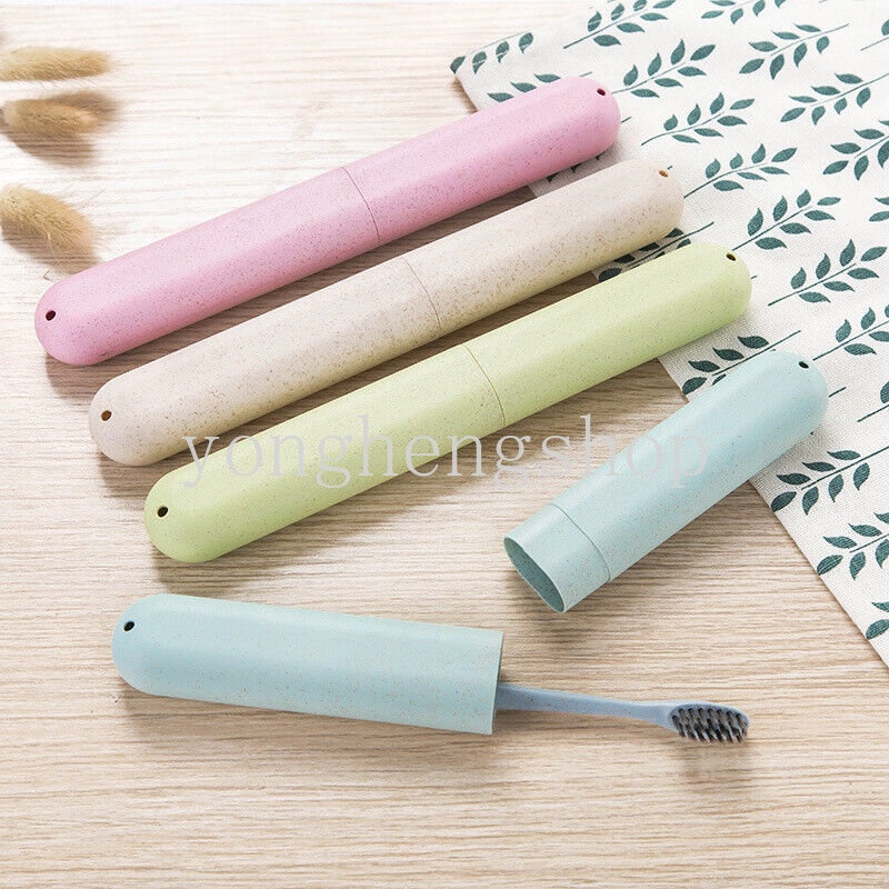 Travel Kotak Sikat Gigi Portable Jerami Gandum Sikat Gigi Tabung Perlindungan Penutup Holder Camping Tooth Brush Cutlery Storage Boxes Dust-proof Case