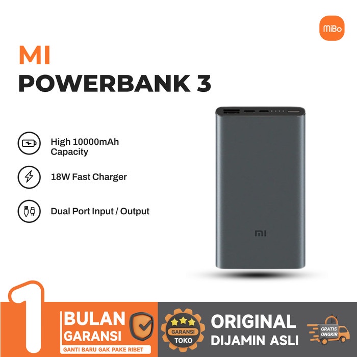 Portable Mi Powerbank 3 Fast Charge 10000Mah 18W Power Bank